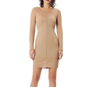 Herve Leger Tan Long Sleeve Layered Sheer Bodycon Dress